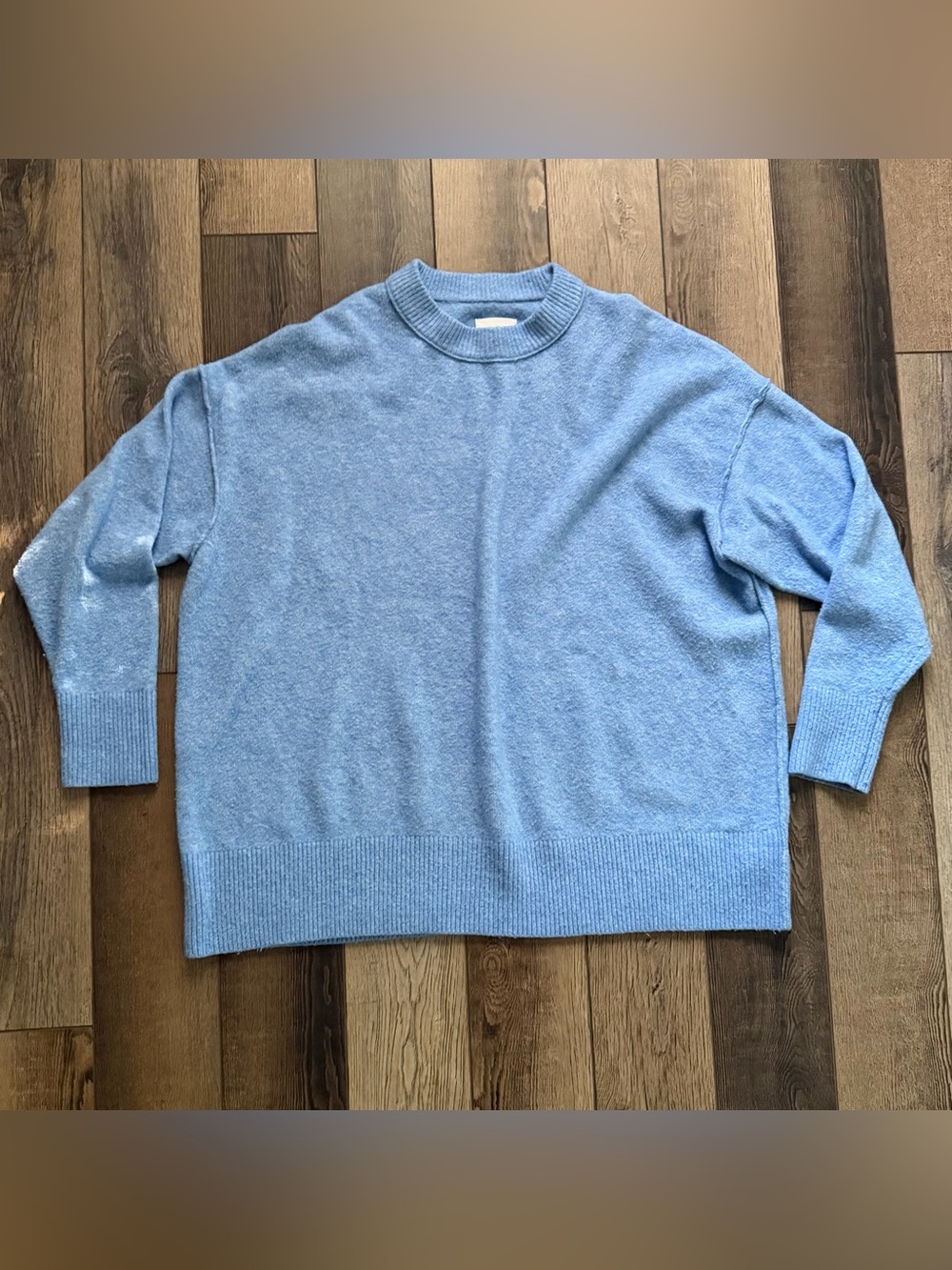 Aerie Unreal Pullover Light Baby Blue Cozy Crewneck Sweater Oversized Women's L